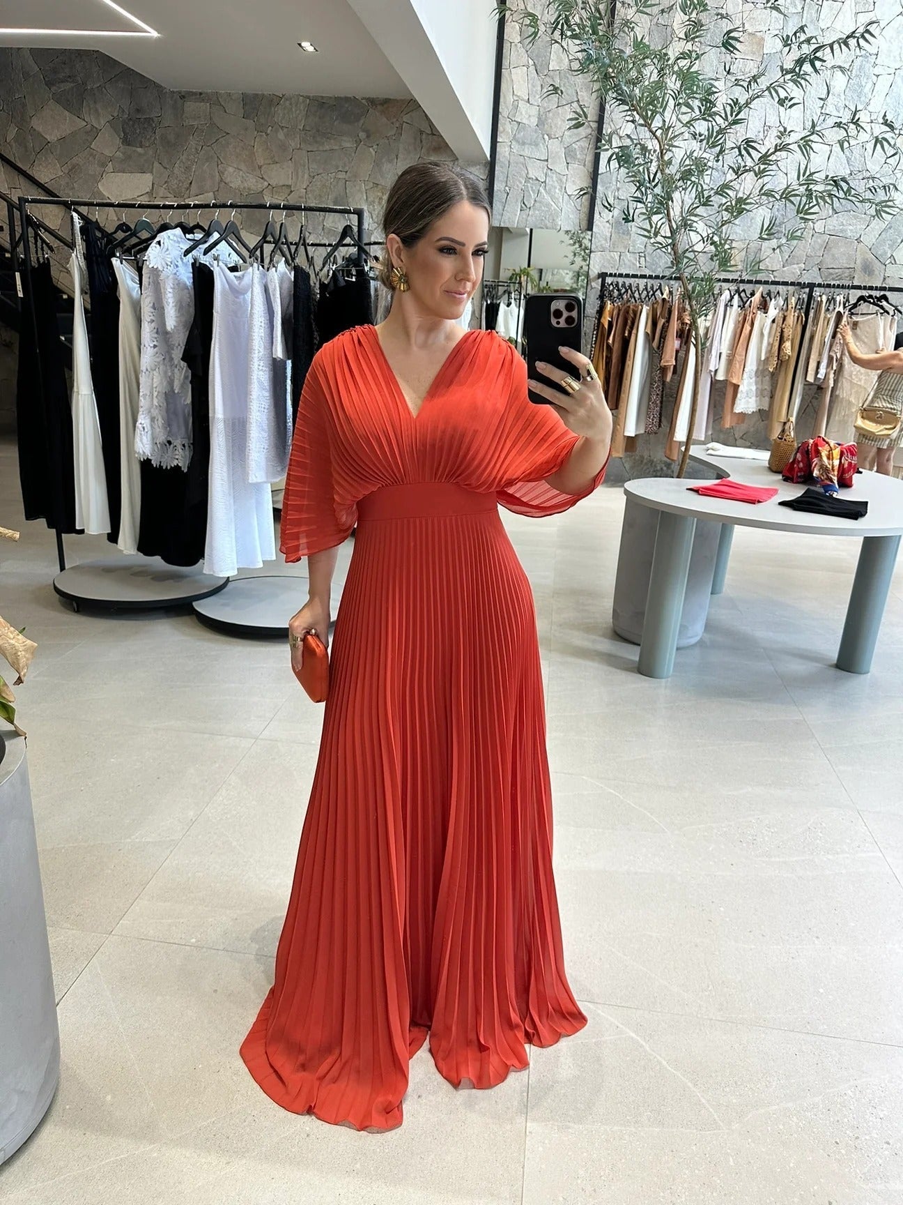 Plissee-Maxikleid Hellrot