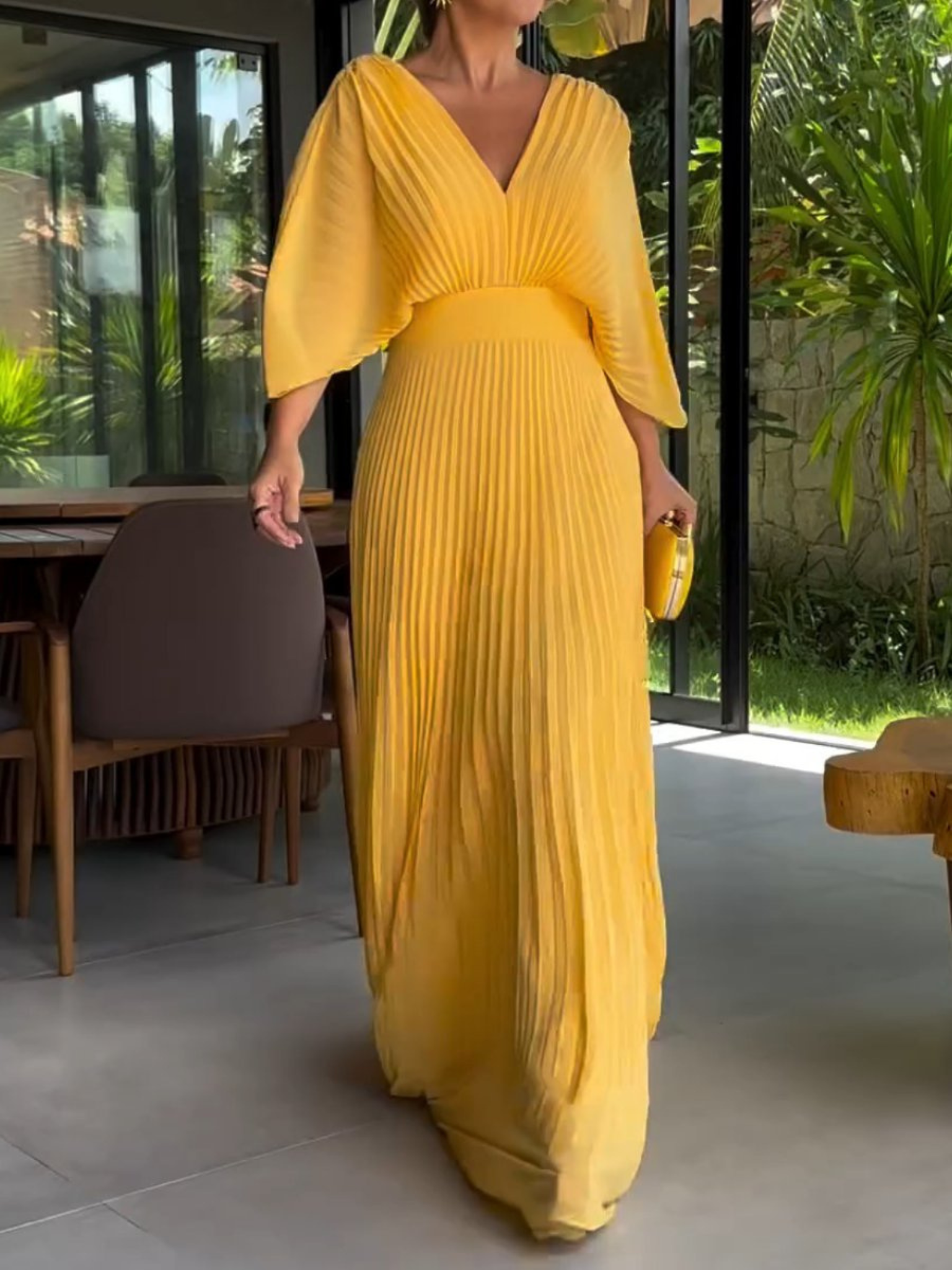 Plissee-Maxikleid Gelb