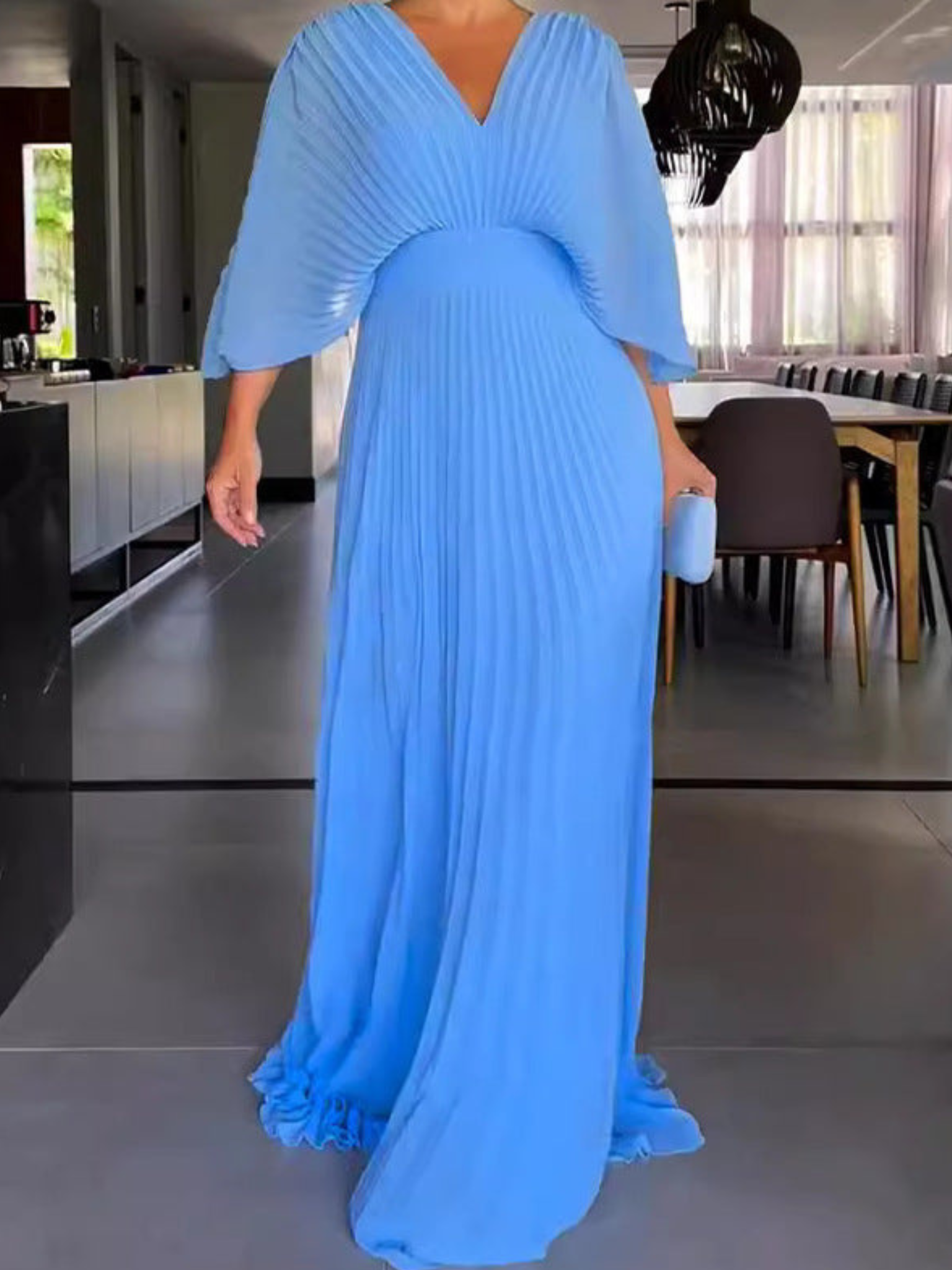 Plissee-Maxikleid Hellblau