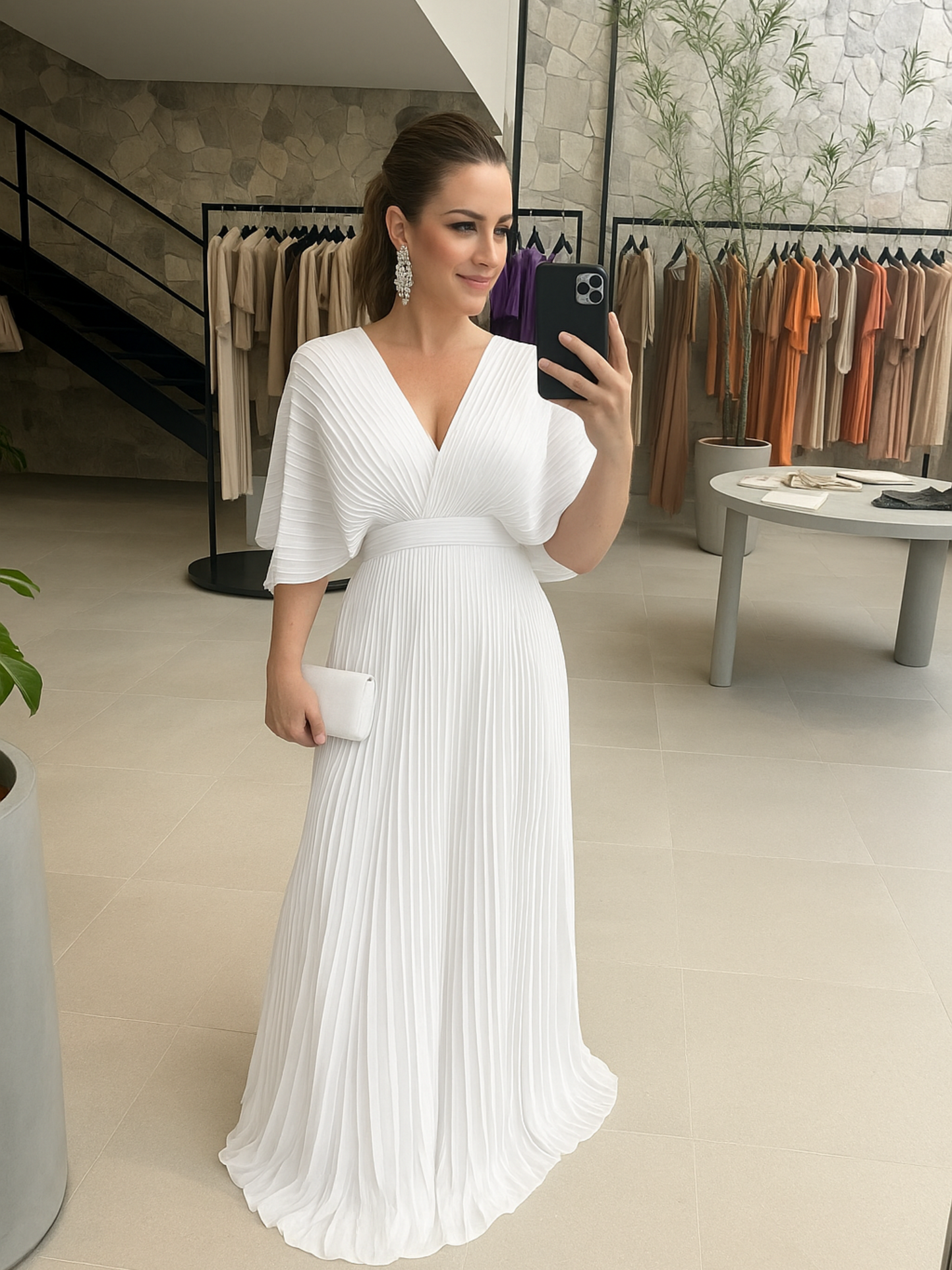 Plissee-Maxikleid Weiß