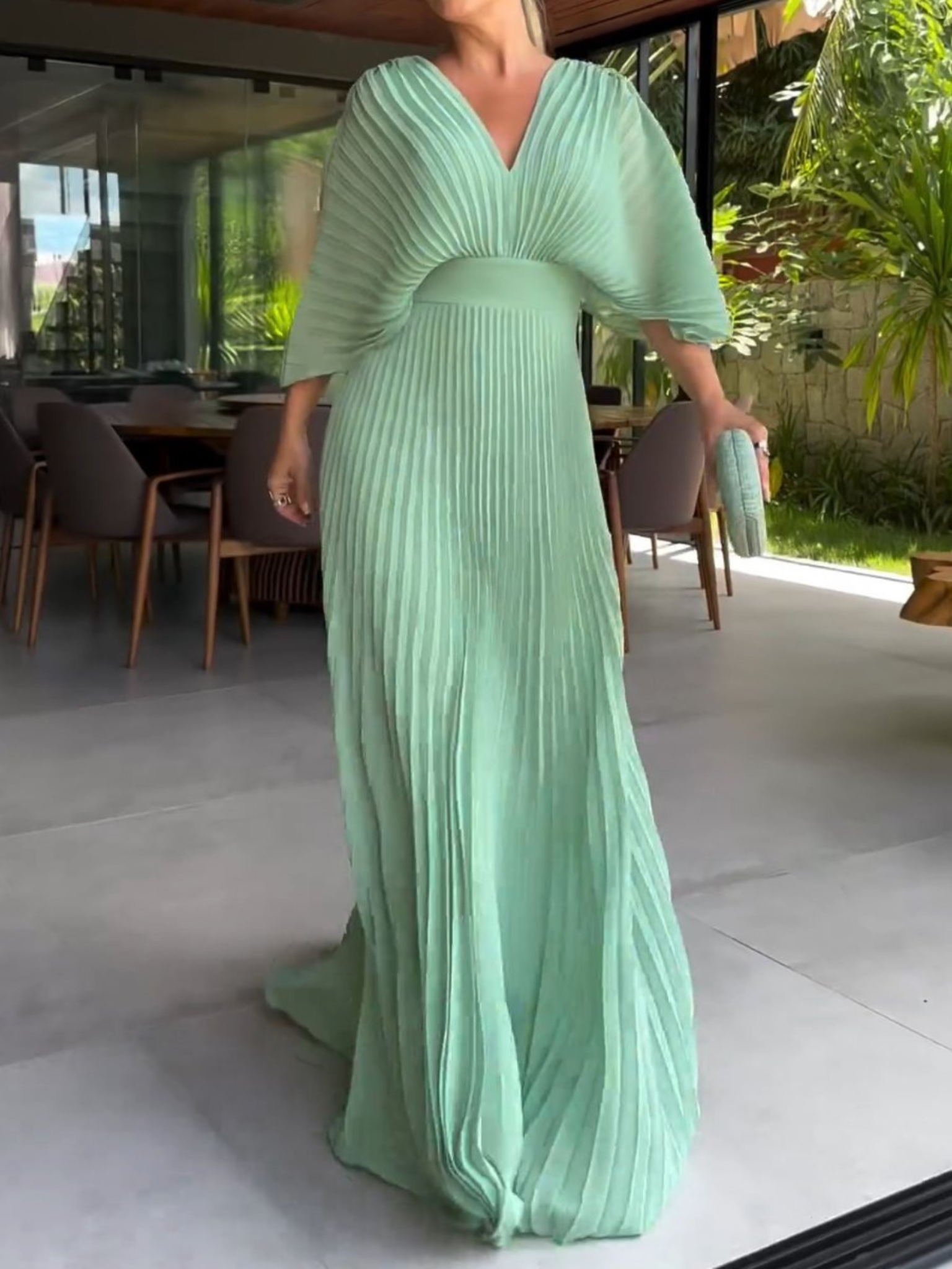 Plissee-Maxikleid Mintgrün
