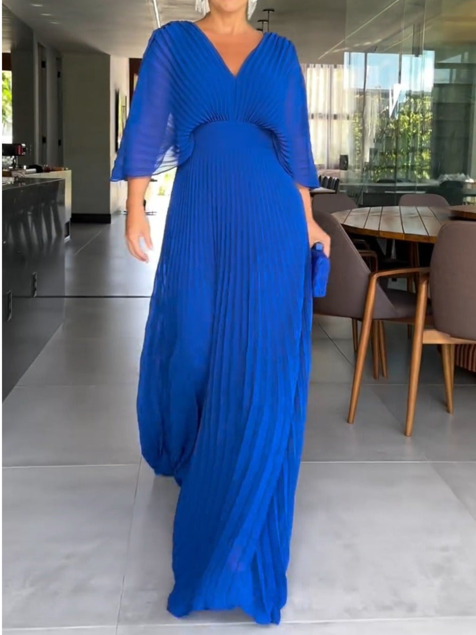 Plissee-Maxikleid Dunkelblau